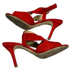 Michael Kors Slingback Crossover Suede Stiletto Heels Red Glam Designer Size 10M